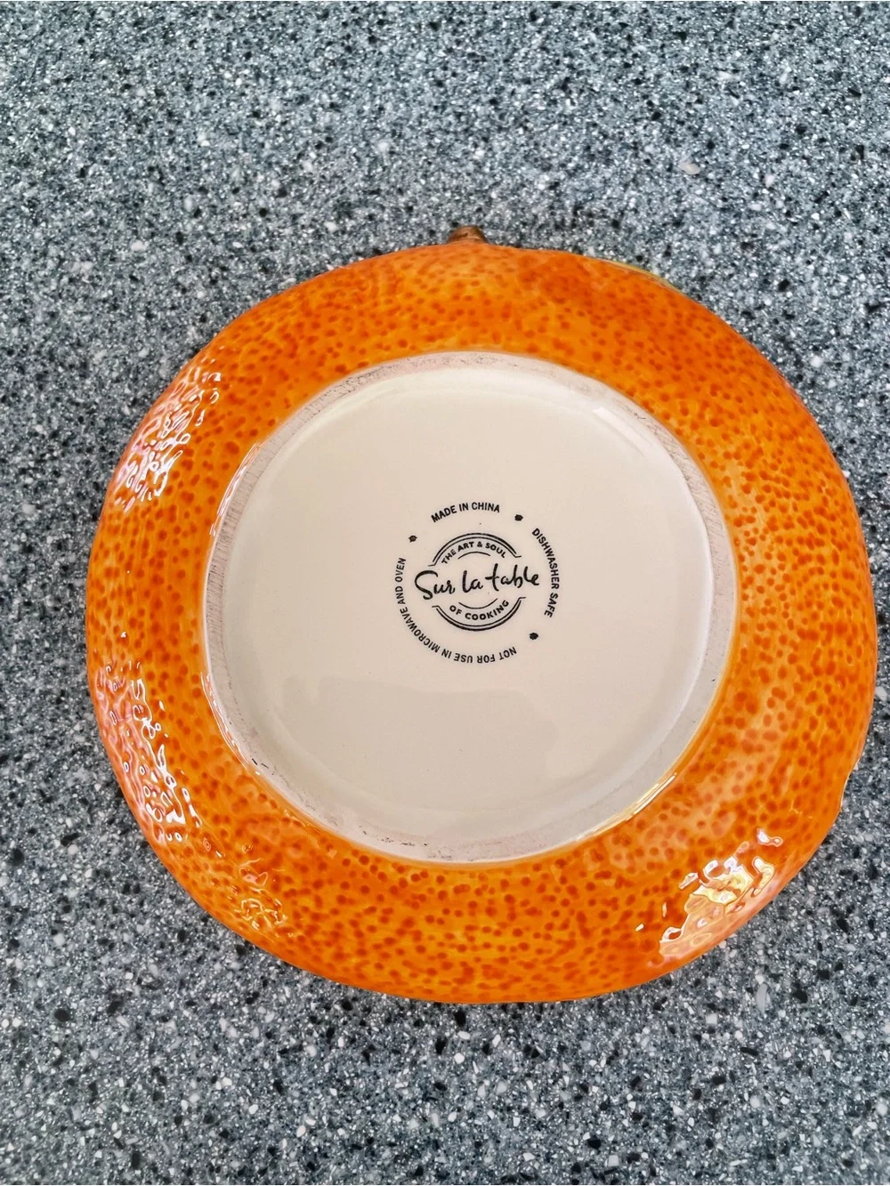 Sur La Table Orange Fruit-Shaped Ceramic Serving Plate with Green Leaves